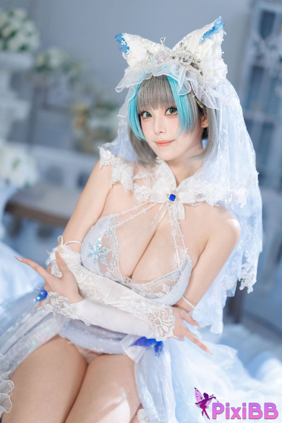 Cosplayer honey cat fur azur lane Cheshire bride PixiBB.COM 129