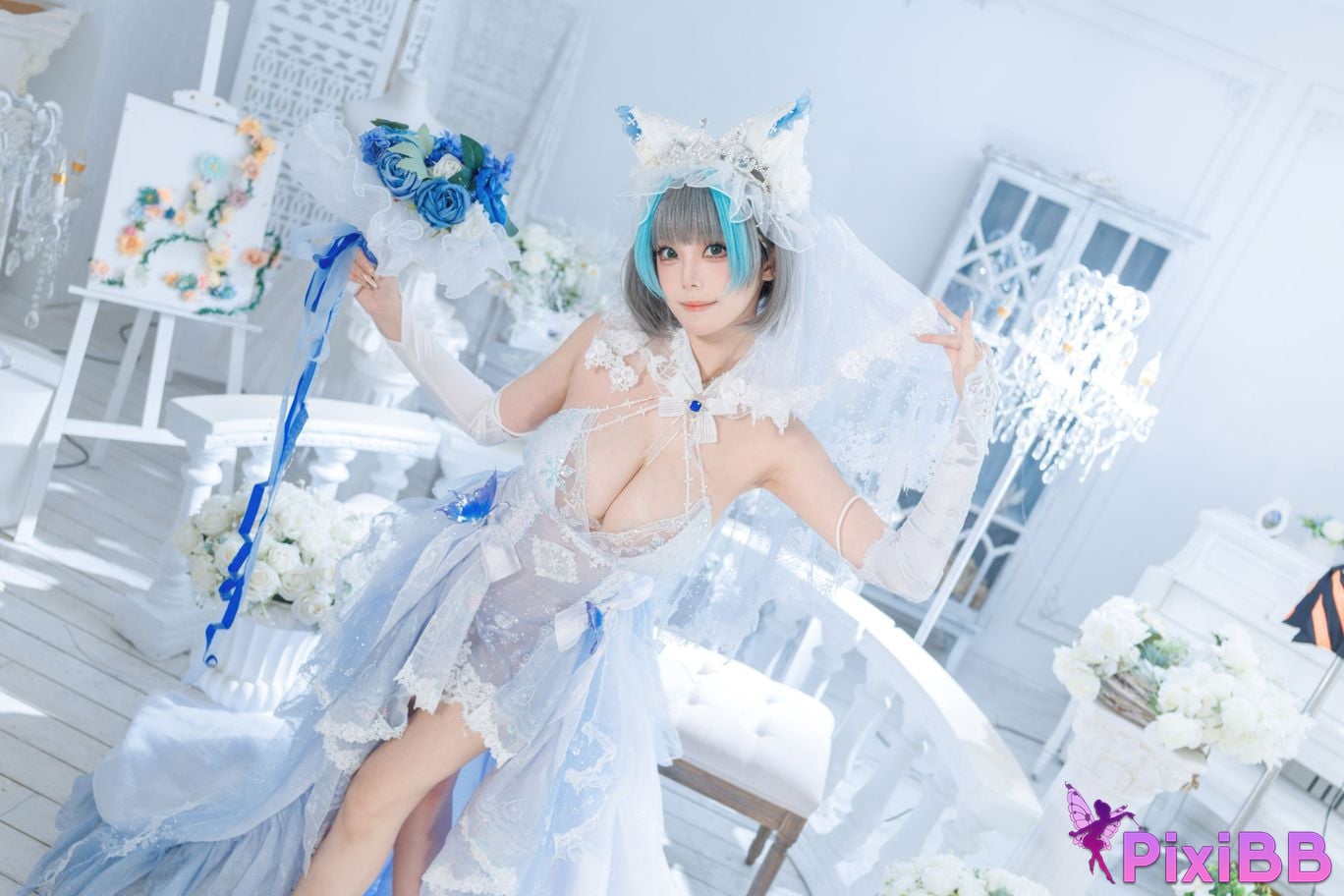 Cosplayer honey cat fur azur lane Cheshire bride PixiBB.COM 133