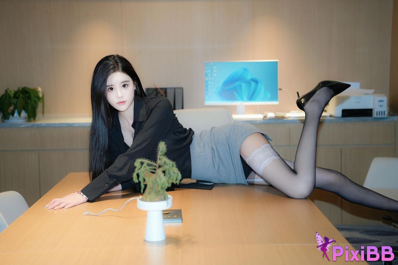 XR Uncensored Wansusu R18 Xiuren.com model Sexy uniform black stockings OL PixiBB.COM 016