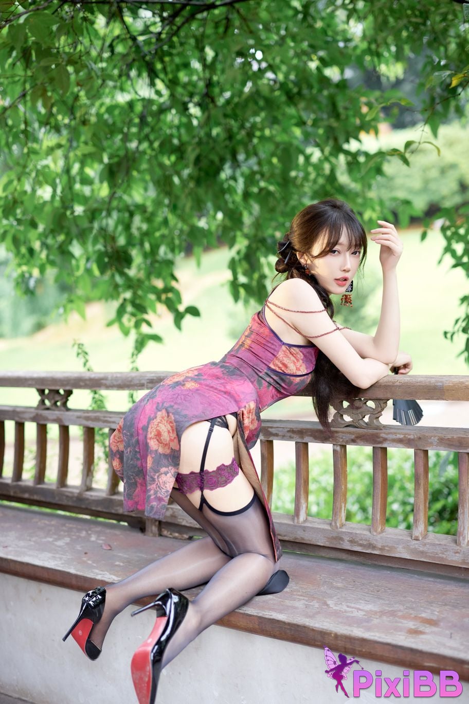 No watermark for in app purchases Yueer Yue er XIUREN model purple cheongsam PixiBB.COM 004
