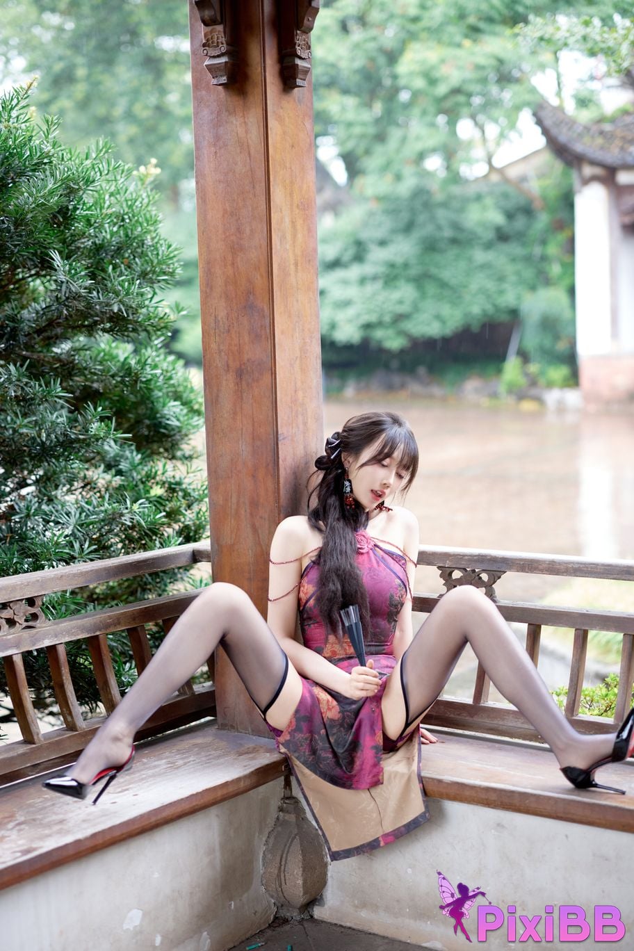 No watermark for in app purchases Yueer Yue er XIUREN model purple cheongsam PixiBB.COM 005