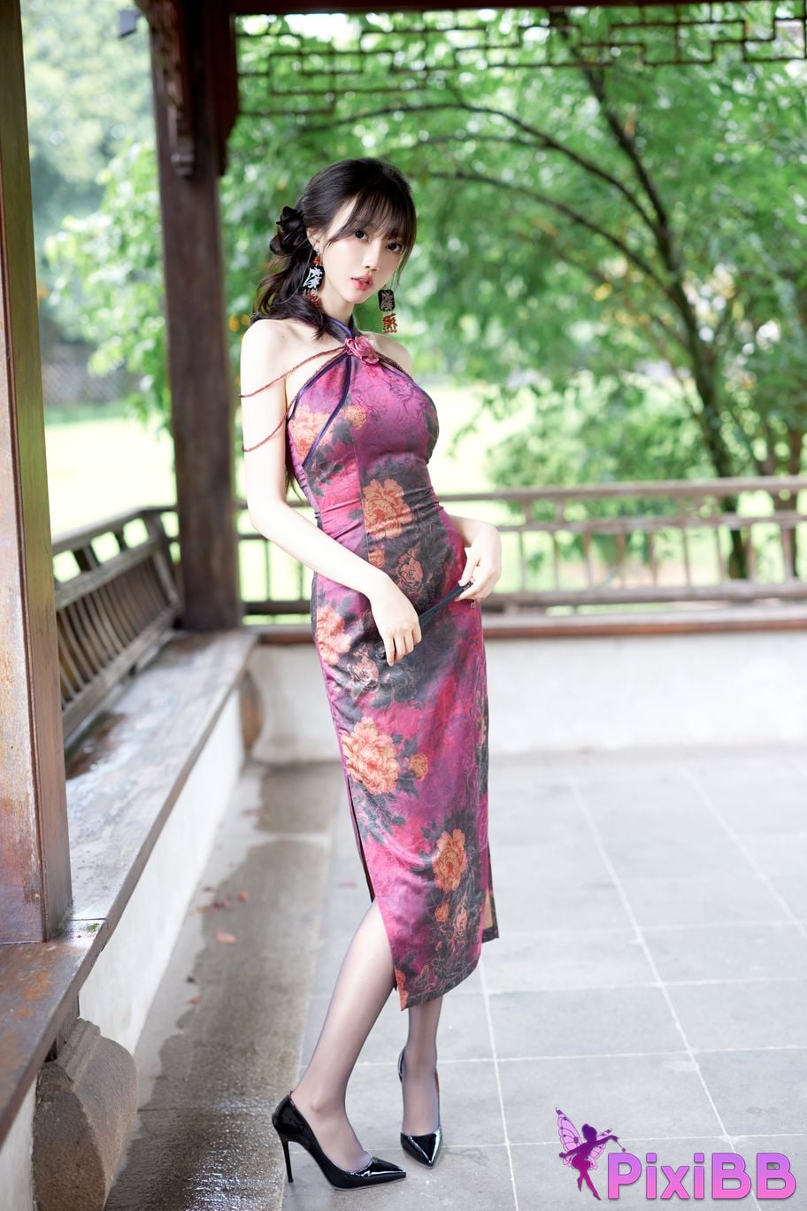 No watermark for in app purchases Yueer Yue er XIUREN model purple cheongsam PixiBB.COM 015