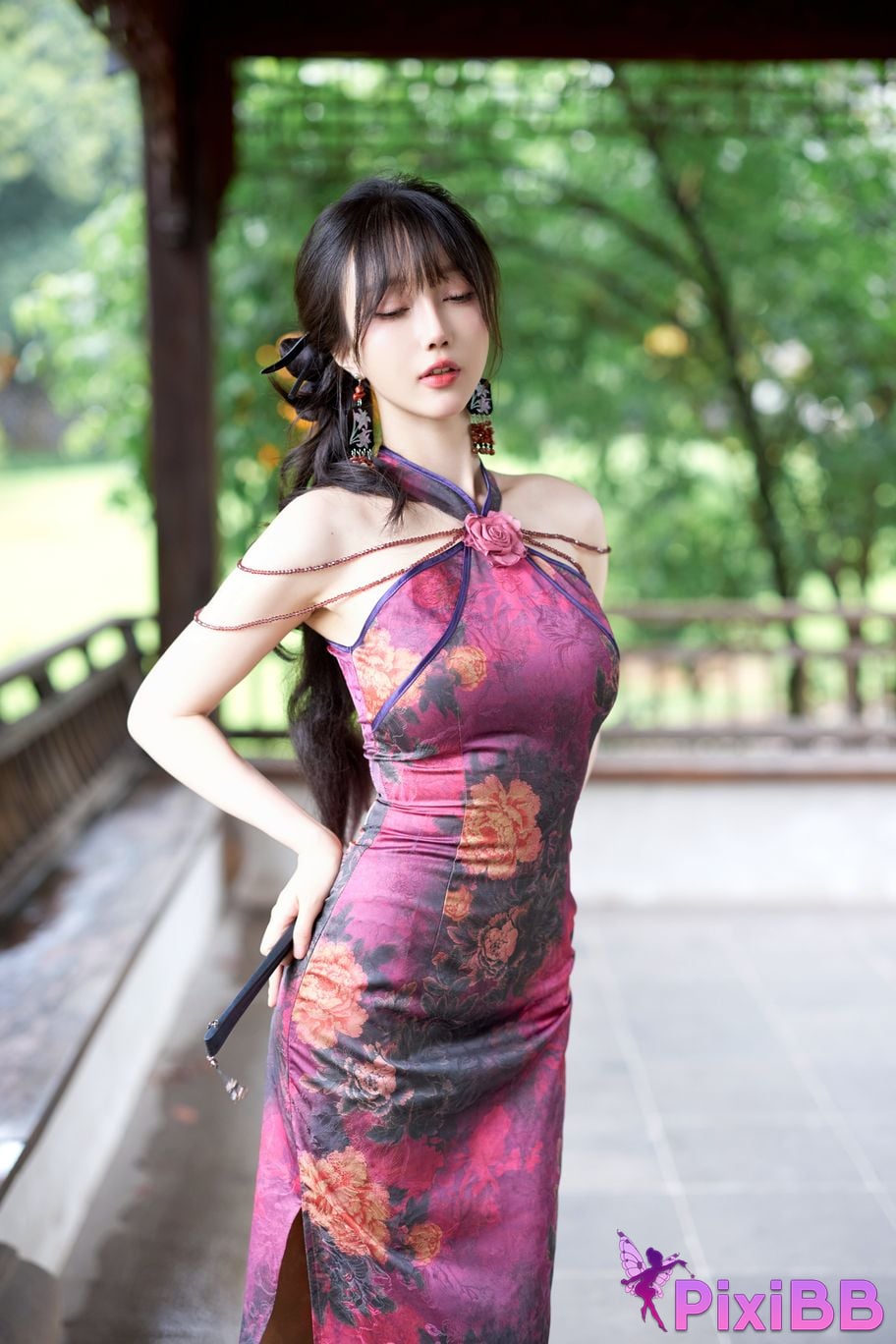 No watermark for in app purchases Yueer Yue er XIUREN model purple cheongsam PixiBB.COM 016