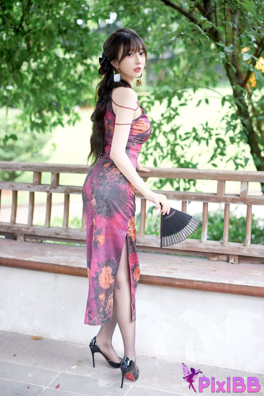 No watermark for in app purchases Yueer Yue er XIUREN model purple cheongsam PixiBB.COM 018