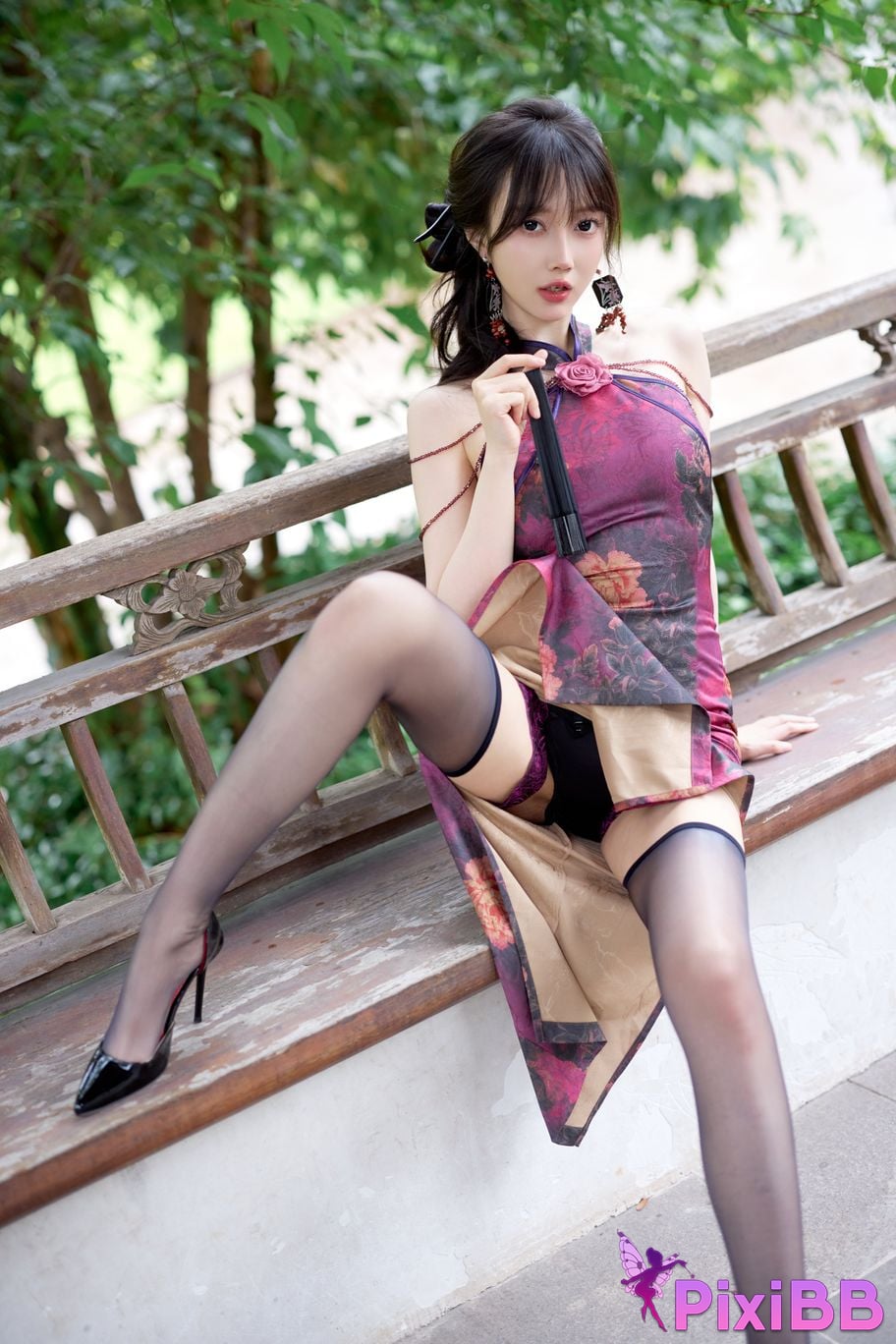 No watermark for in app purchases Yueer Yue er XIUREN model purple cheongsam PixiBB.COM 026