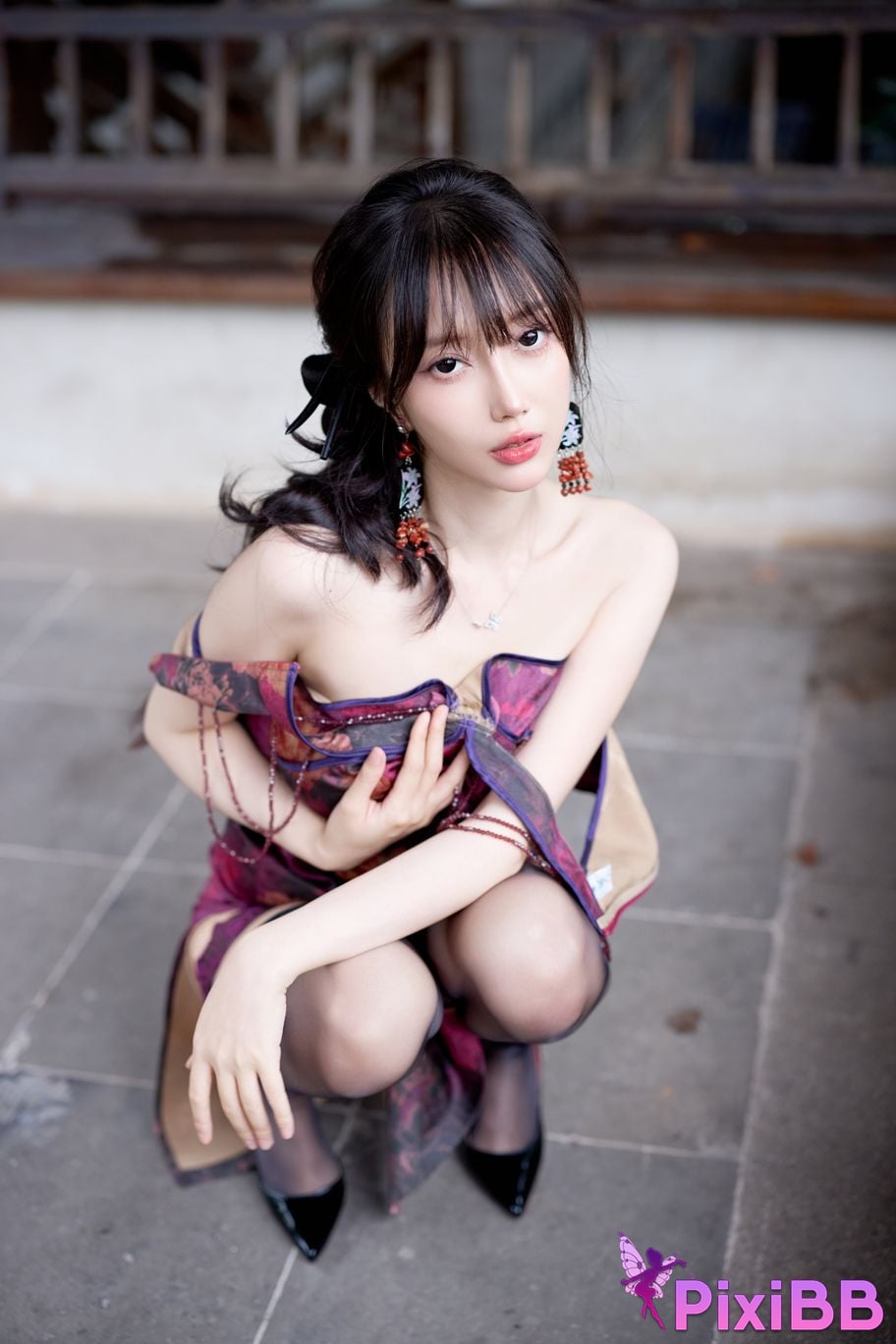 No watermark for in app purchases Yueer Yue er XIUREN model purple cheongsam PixiBB.COM 050