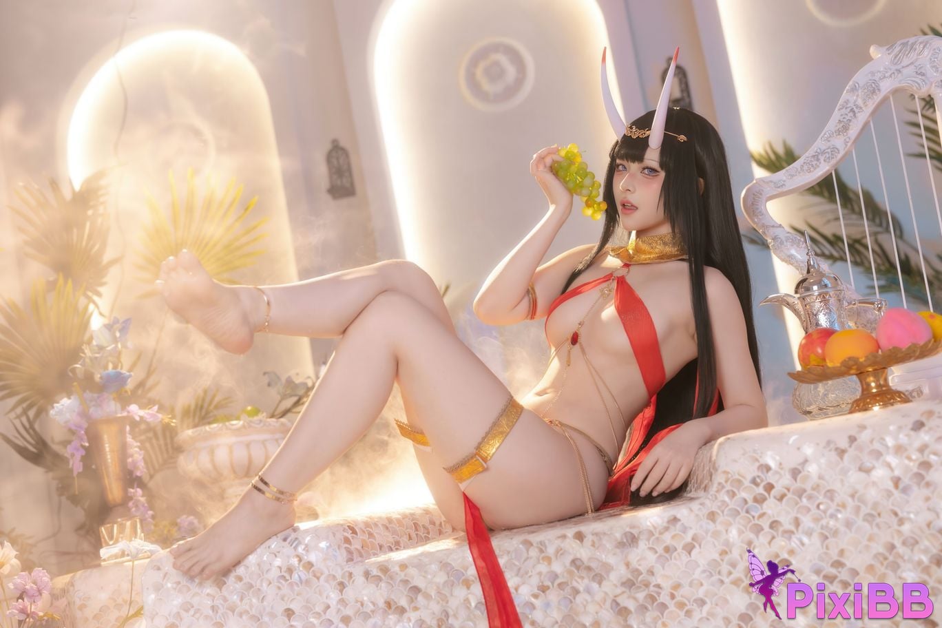Cosplayer Island fish azur lane Noshiro Red gauze bath shadow PixiBB.COM 007