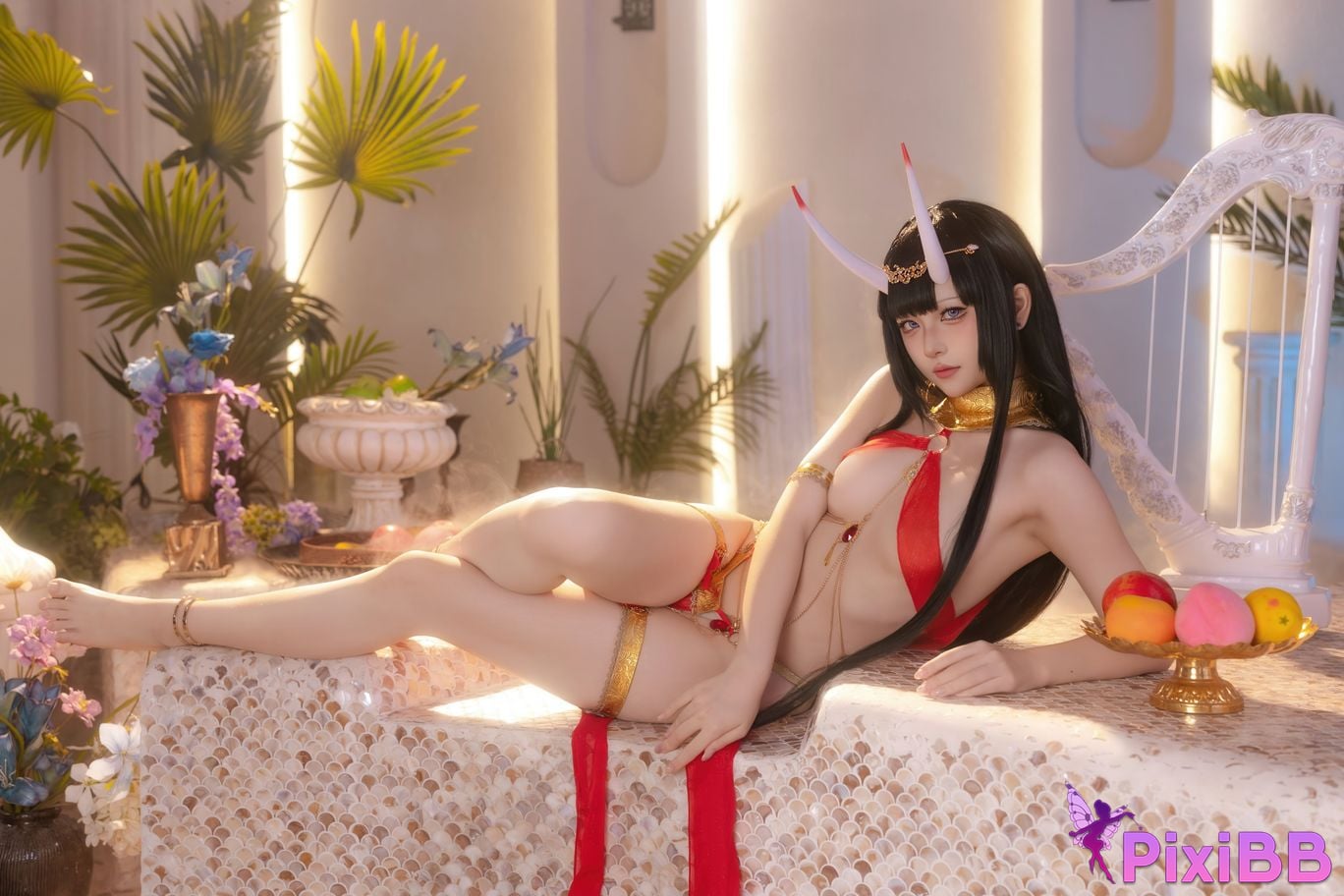 Cosplayer Island fish azur lane Noshiro Red gauze bath shadow PixiBB.COM 034