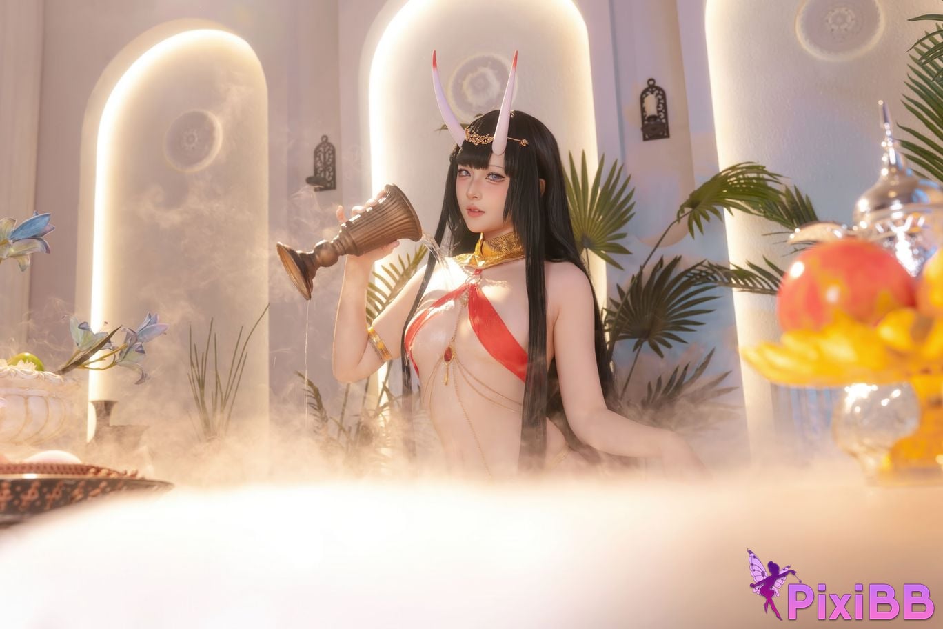 Cosplayer Island fish azur lane Noshiro Red gauze bath shadow PixiBB.COM 038