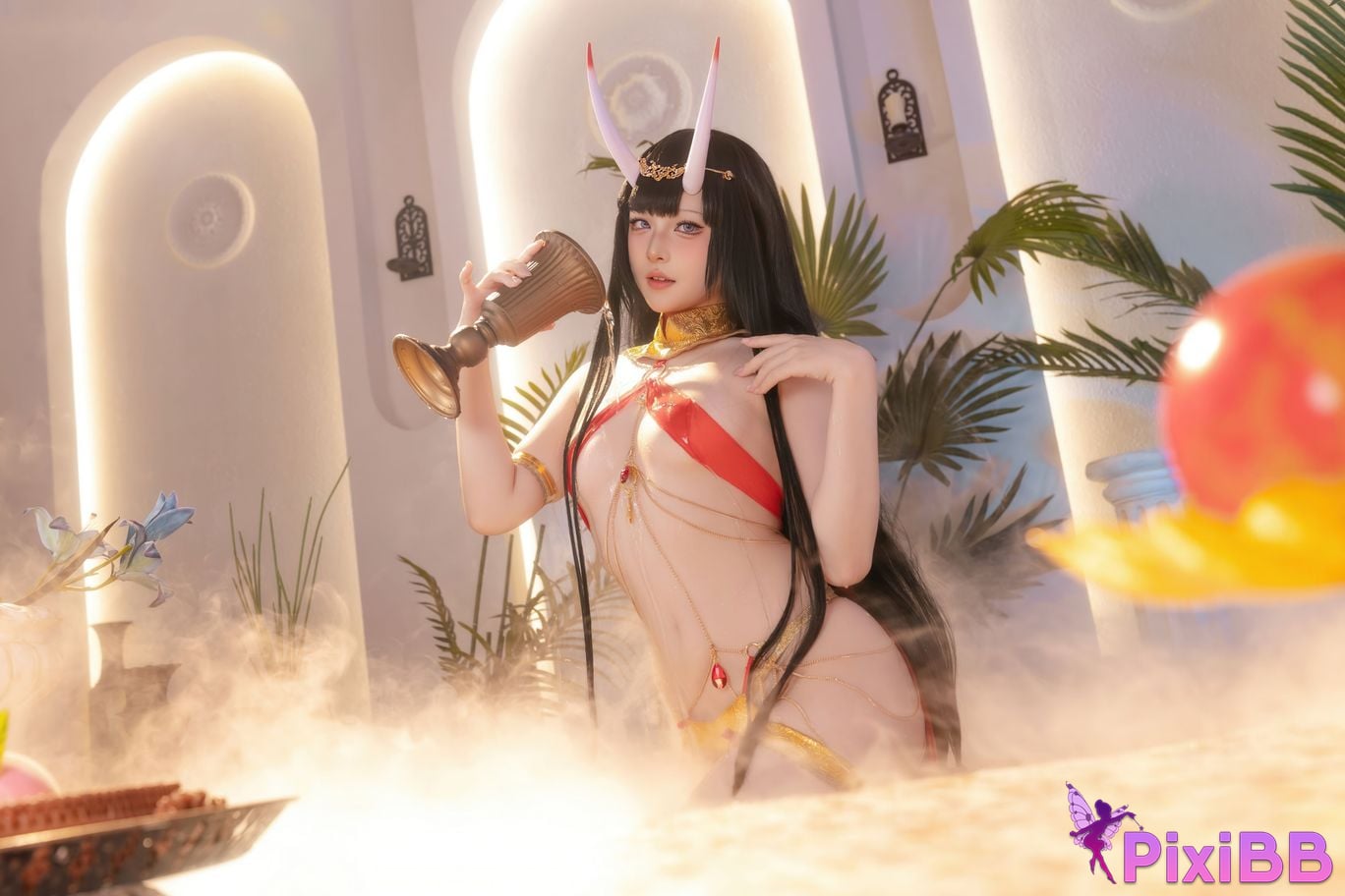 Cosplayer Island fish azur lane Noshiro Red gauze bath shadow PixiBB.COM 039