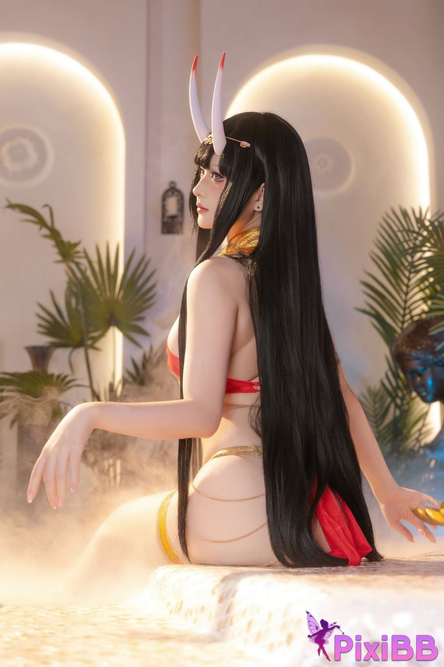Cosplayer Island fish azur lane Noshiro Red gauze bath shadow PixiBB.COM 043