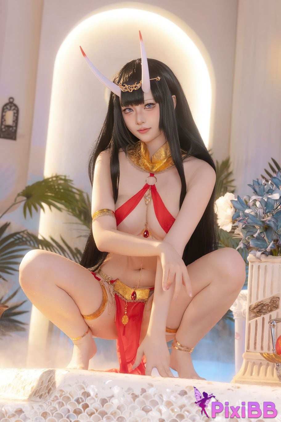 Cosplayer Island fish azur lane Noshiro Red gauze bath shadow PixiBB.COM 054