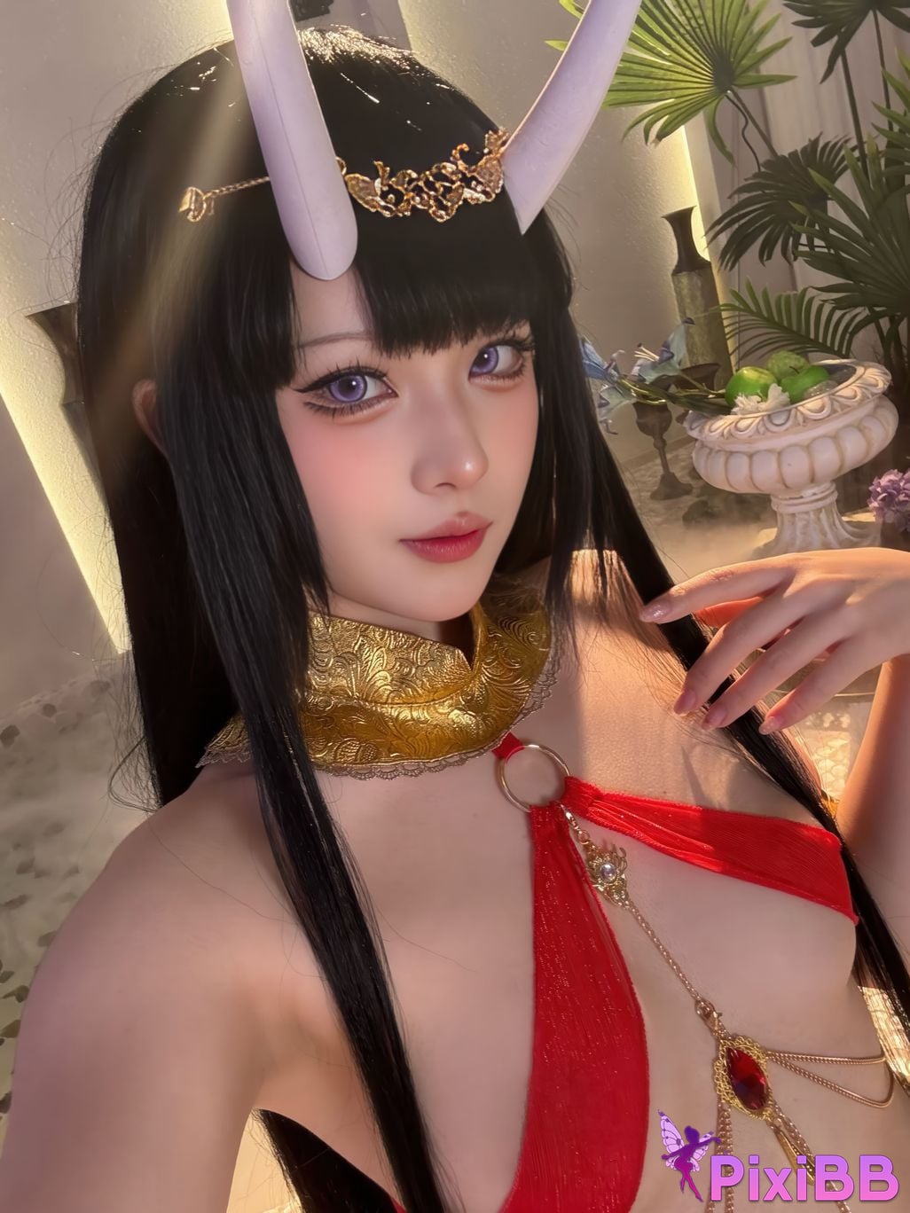 Cosplayer Island fish azur lane Noshiro Red gauze bath shadow PixiBB.COM 080