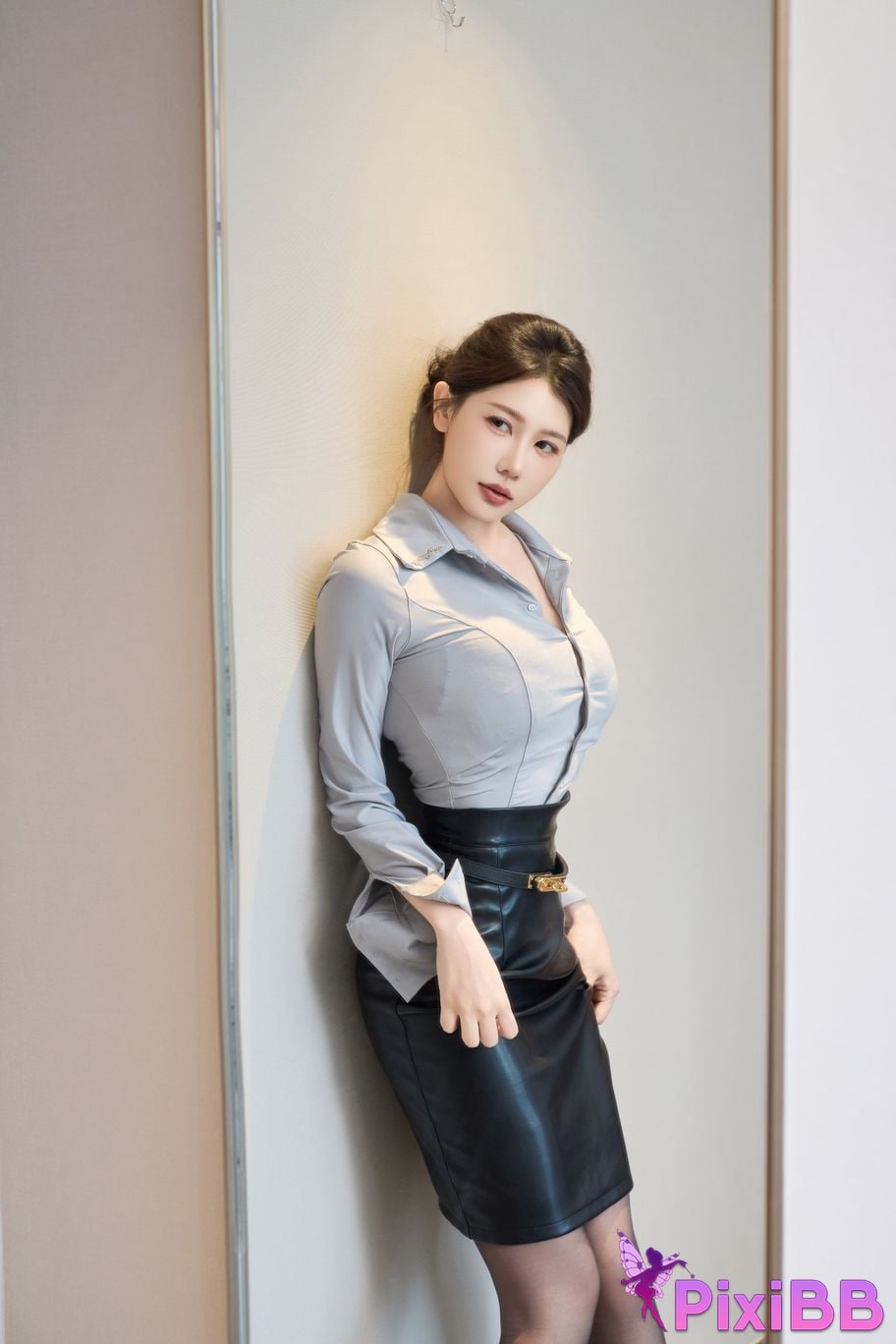 No watermark for in app purchases Yin Tian Tiantian sunny XIUREN model OL leather skirt PixiBB.COM 012