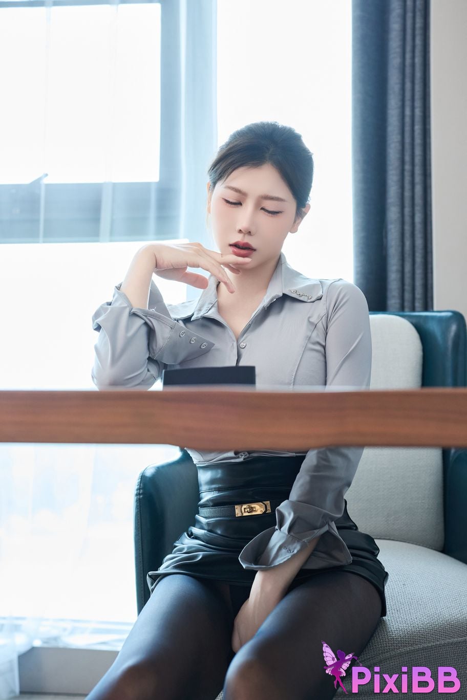 No watermark for in app purchases Yin Tian Tiantian sunny XIUREN model OL leather skirt PixiBB.COM 026