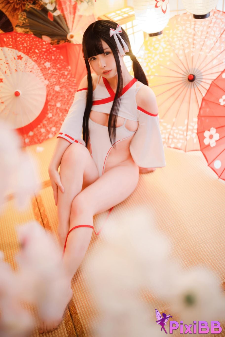 Cosplayer walnut cat Kurumineko One hundred thousand precious volts shrine maiden zombie PixiBB.COM 004