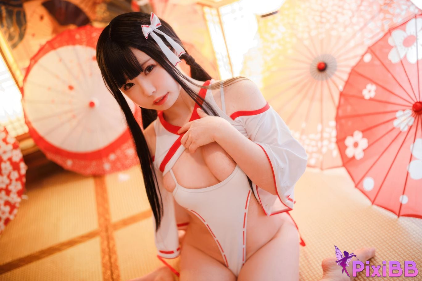 Cosplayer walnut cat Kurumineko One hundred thousand precious volts shrine maiden zombie PixiBB.COM 007