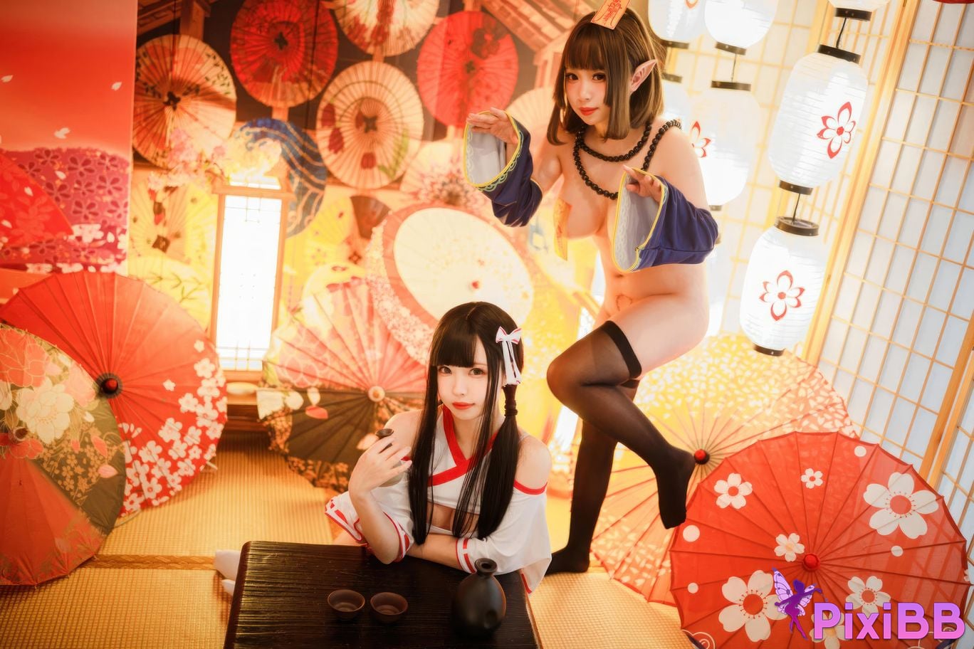 Cosplayer walnut cat Kurumineko One hundred thousand precious volts shrine maiden zombie PixiBB.COM 039