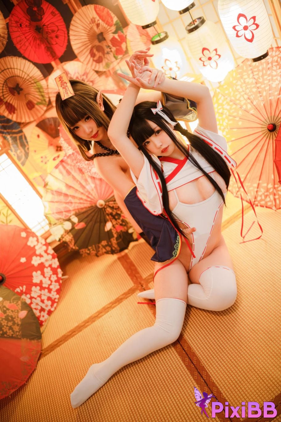 Cosplayer walnut cat Kurumineko One hundred thousand precious volts shrine maiden zombie PixiBB.COM 043