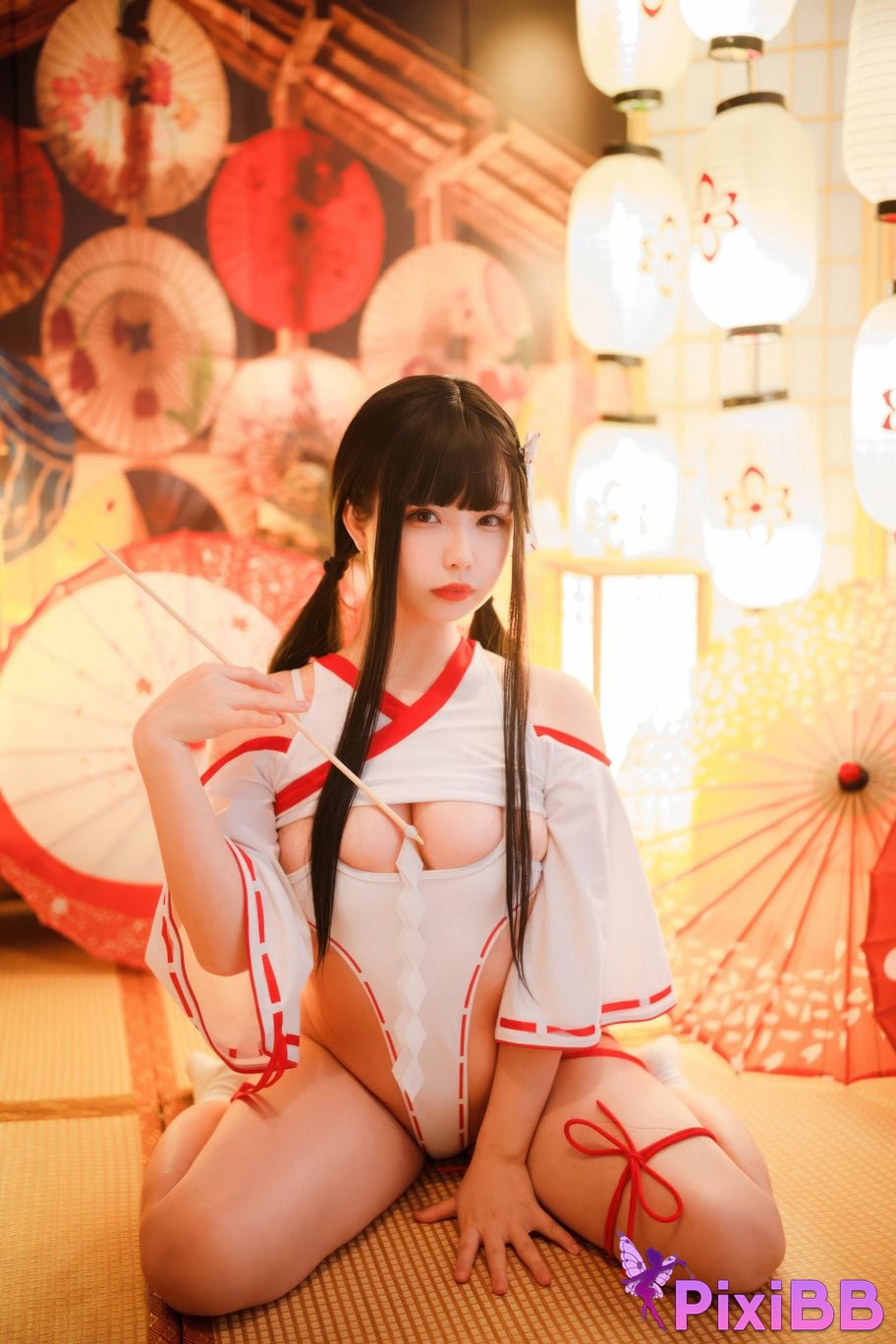 Cosplayer walnut cat Kurumineko One hundred thousand precious volts shrine maiden zombie PixiBB.COM 073