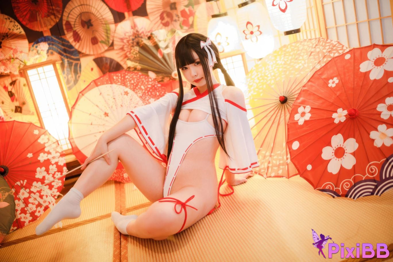 Cosplayer walnut cat Kurumineko One hundred thousand precious volts shrine maiden zombie PixiBB.COM 074