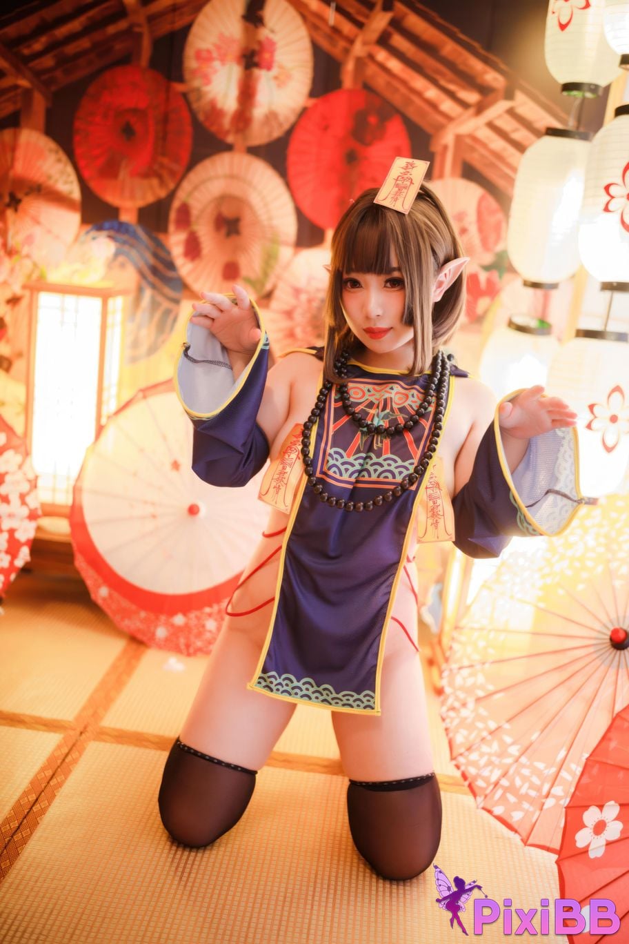 Cosplayer walnut cat Kurumineko One hundred thousand precious volts shrine maiden zombie PixiBB.COM 107