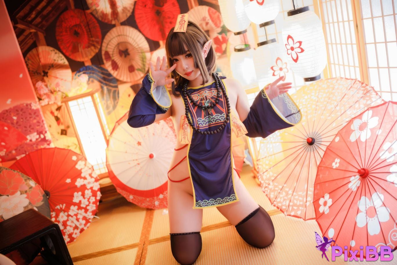 Cosplayer walnut cat Kurumineko One hundred thousand precious volts shrine maiden zombie PixiBB.COM 108