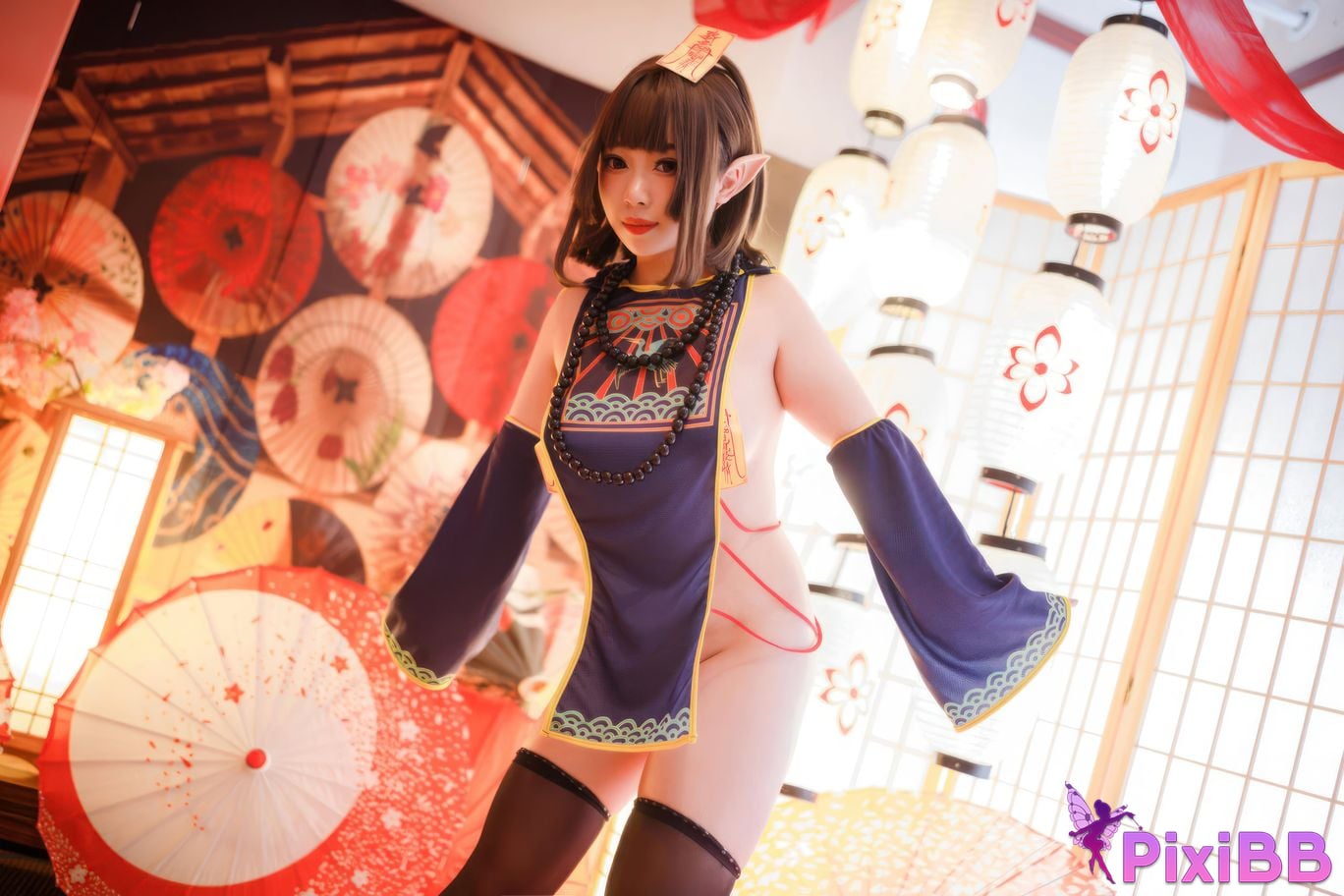 Cosplayer walnut cat Kurumineko One hundred thousand precious volts shrine maiden zombie PixiBB.COM 113