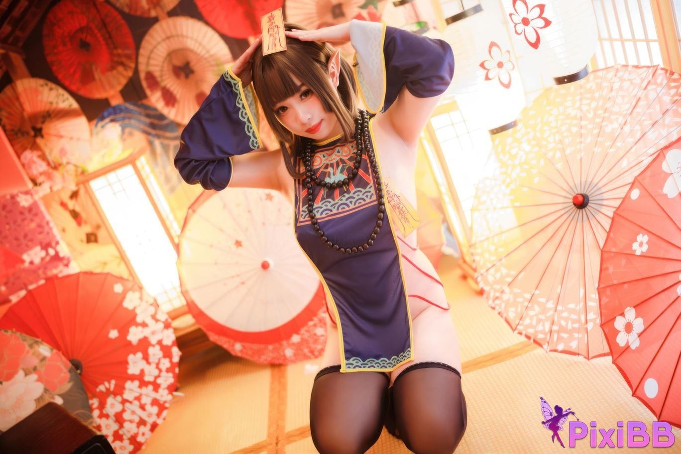 Cosplayer walnut cat Kurumineko One hundred thousand precious volts shrine maiden zombie PixiBB.COM 114