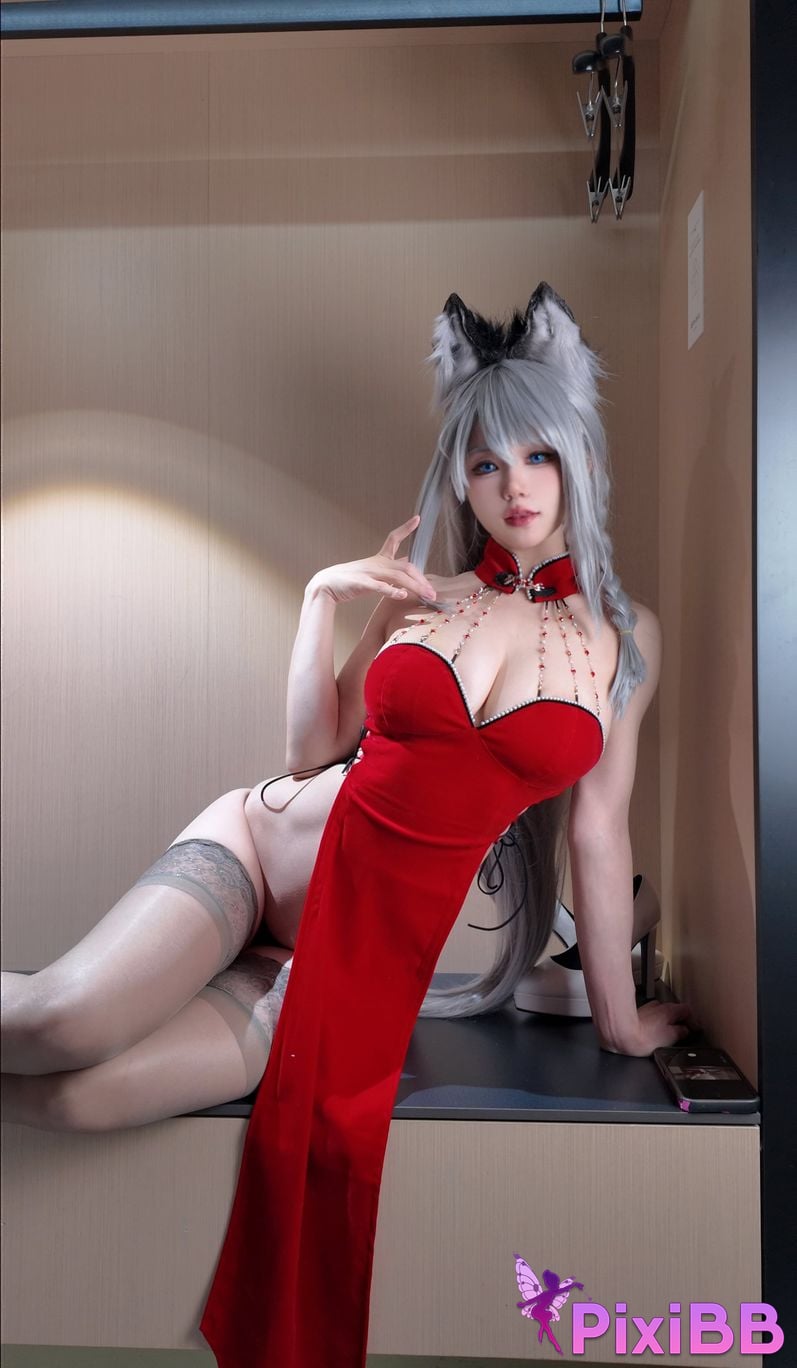 Cosplayer small store chiyo w Animal ear red velvet cheongsam PixiBB.COM 040