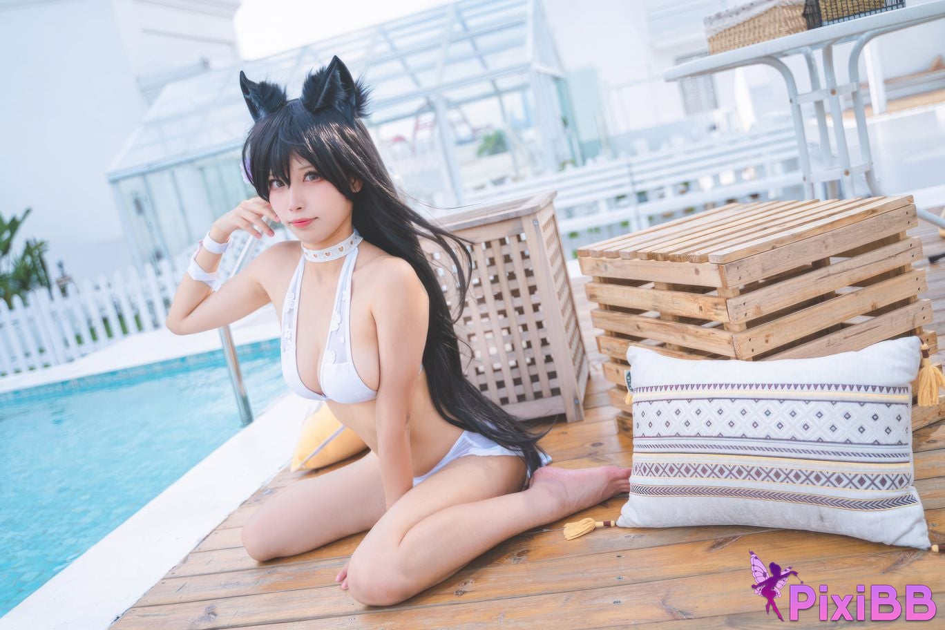 Cosplayer San Wu Ren Xing azur lane Atago swimsuit PixiBB.COM 008