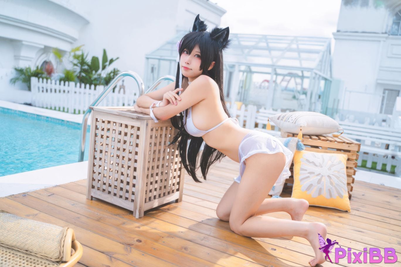 Cosplayer San Wu Ren Xing azur lane Atago swimsuit PixiBB.COM 013