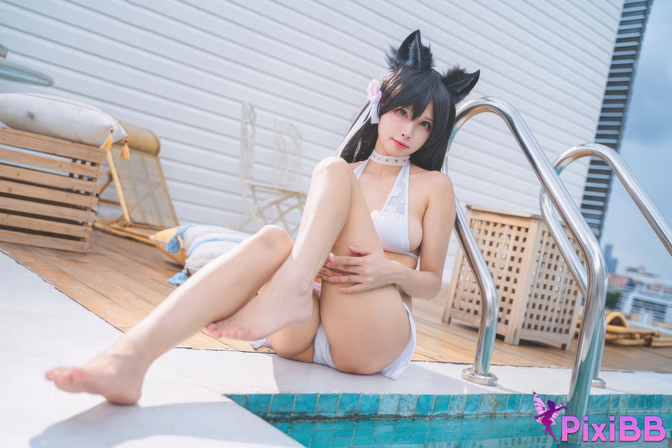 Cosplayer San Wu Ren Xing azur lane Atago swimsuit PixiBB.COM 016