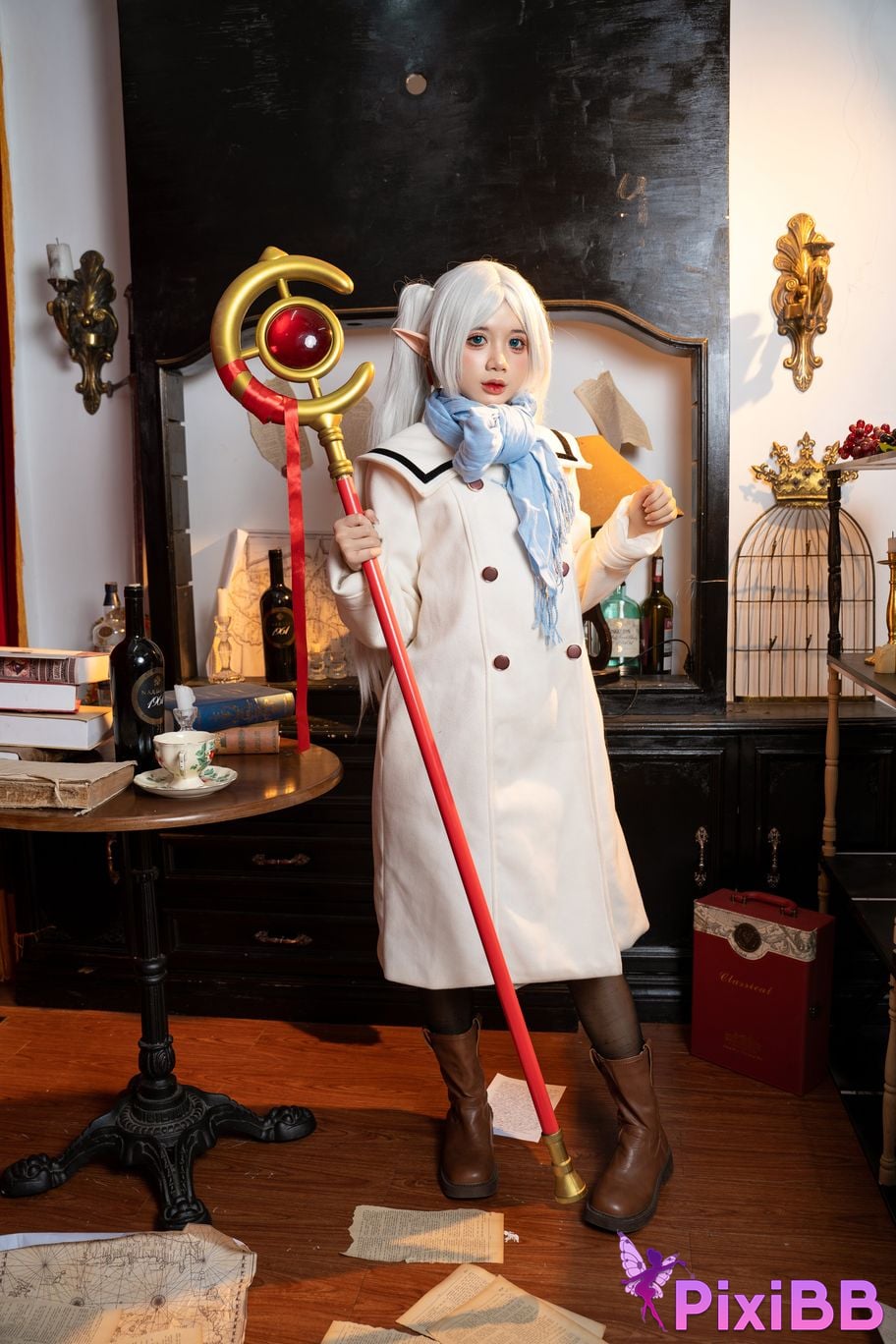 Cosplayer PoppaChan Frieren Winter Florian black silk short boots winter clothing S PixiBB.COM 001