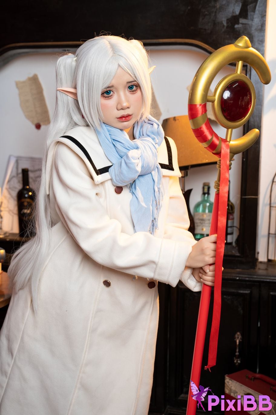 Cosplayer PoppaChan Frieren Winter Florian black silk short boots winter clothing S PixiBB.COM 002