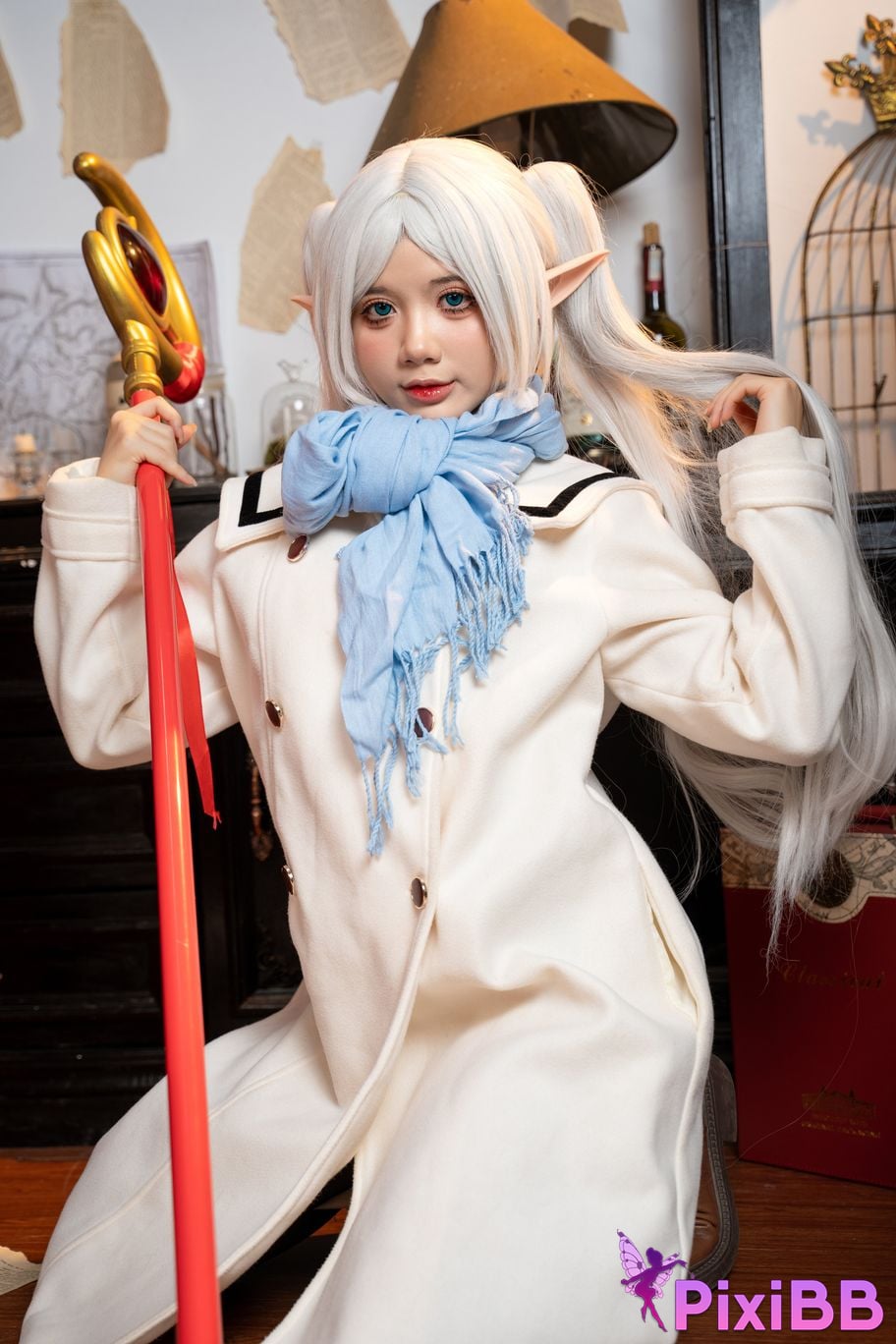 Cosplayer PoppaChan Frieren Winter Florian black silk short boots winter clothing S PixiBB.COM 003