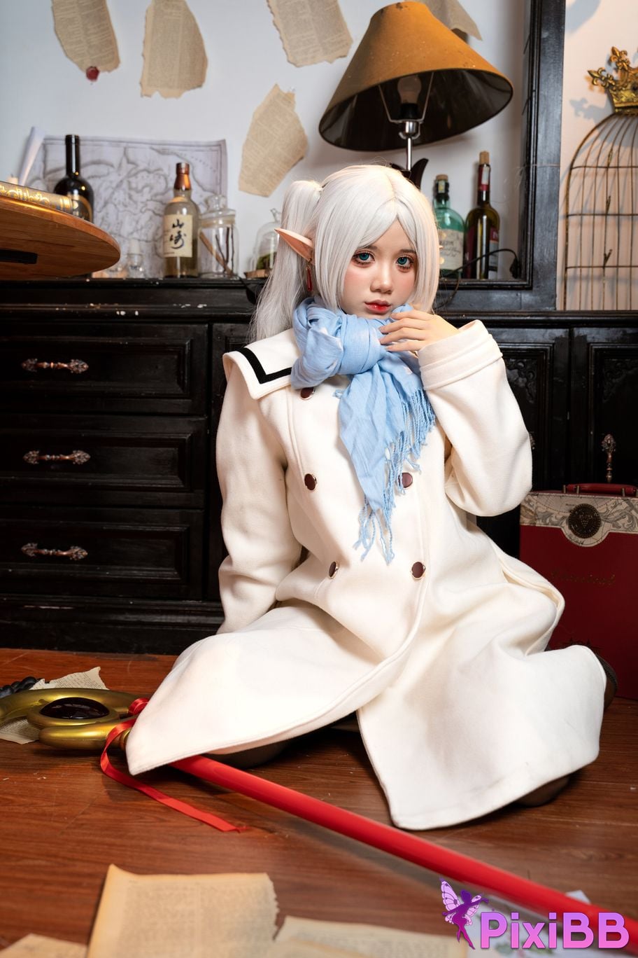 Cosplayer PoppaChan Frieren Winter Florian black silk short boots winter clothing S PixiBB.COM 005
