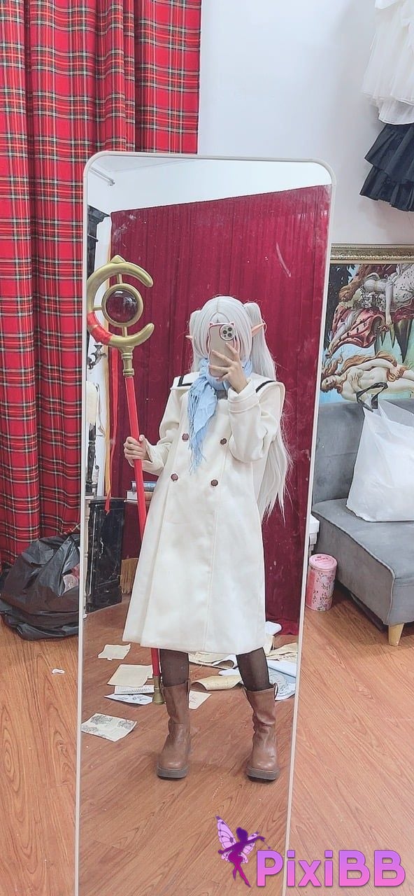 Cosplayer PoppaChan Frieren Winter Florian black silk short boots winter clothing S PixiBB.COM 051