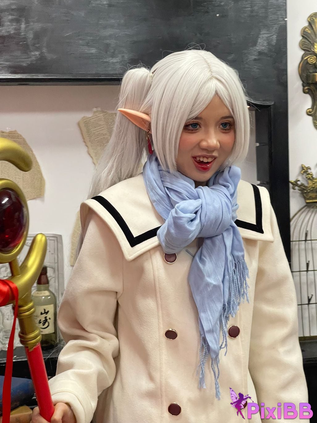 Cosplayer PoppaChan Frieren Winter Florian black silk short boots winter clothing S PixiBB.COM 059