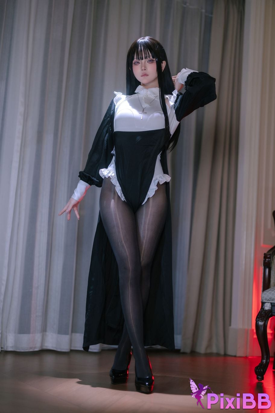 Cosplay Yuyu Black Silk Nun PixiBB.COM 001