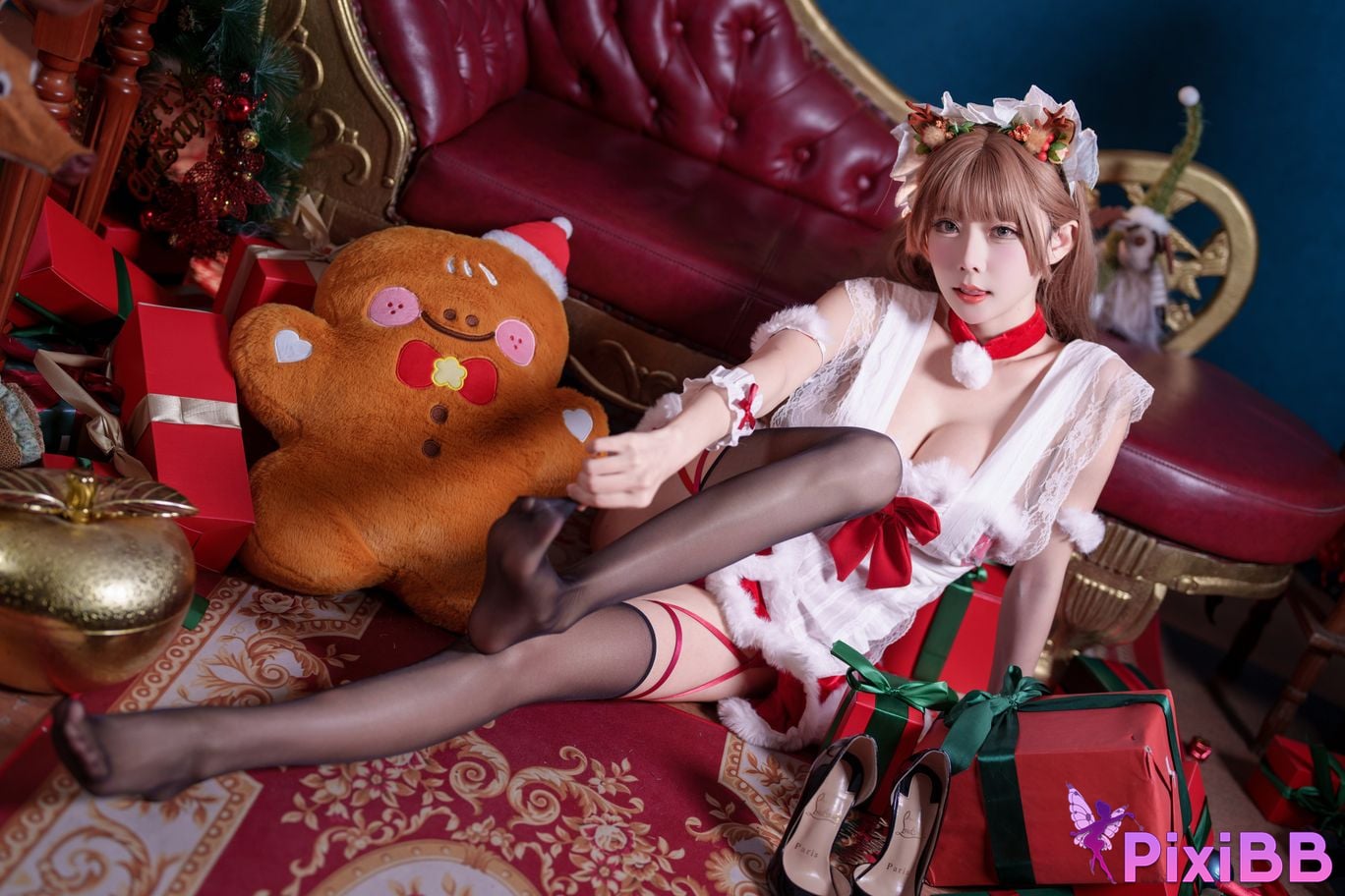 Cosplay Vanilla Meow Lulu Christmas red and white scene material PixiBB.COM 034