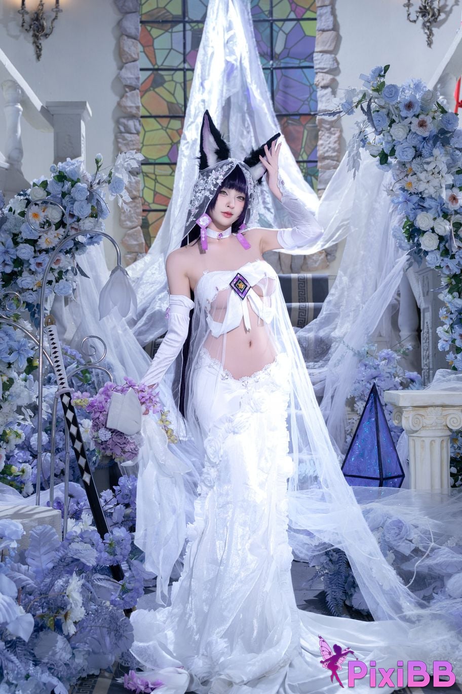 Cosplay Shimizu Yuno Azur Blue Route Musashi Wisteria Flower PixiBB.COM 001