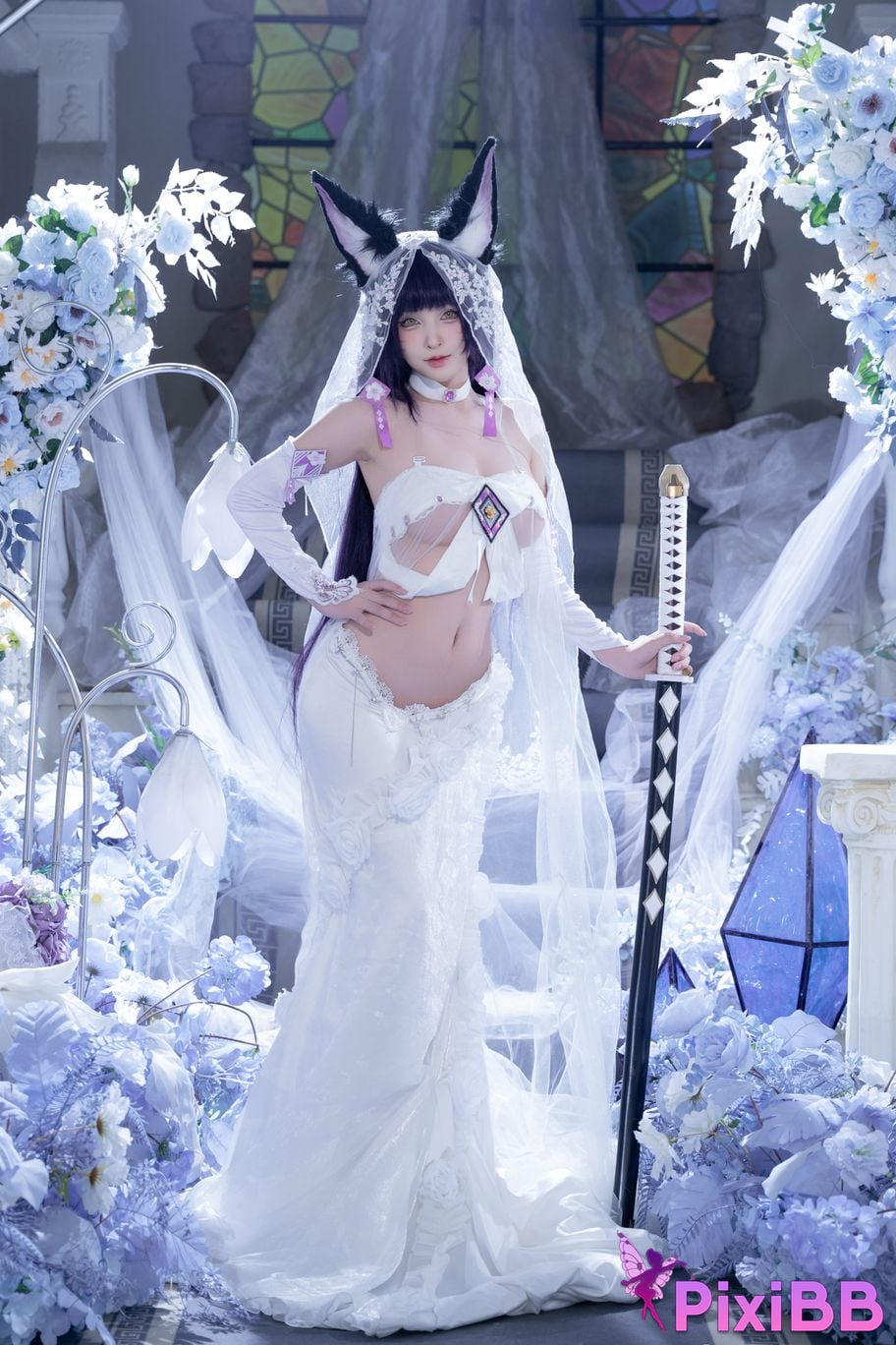 Cosplay Shimizu Yuno Azur Blue Route Musashi Wisteria Flower PixiBB.COM 009