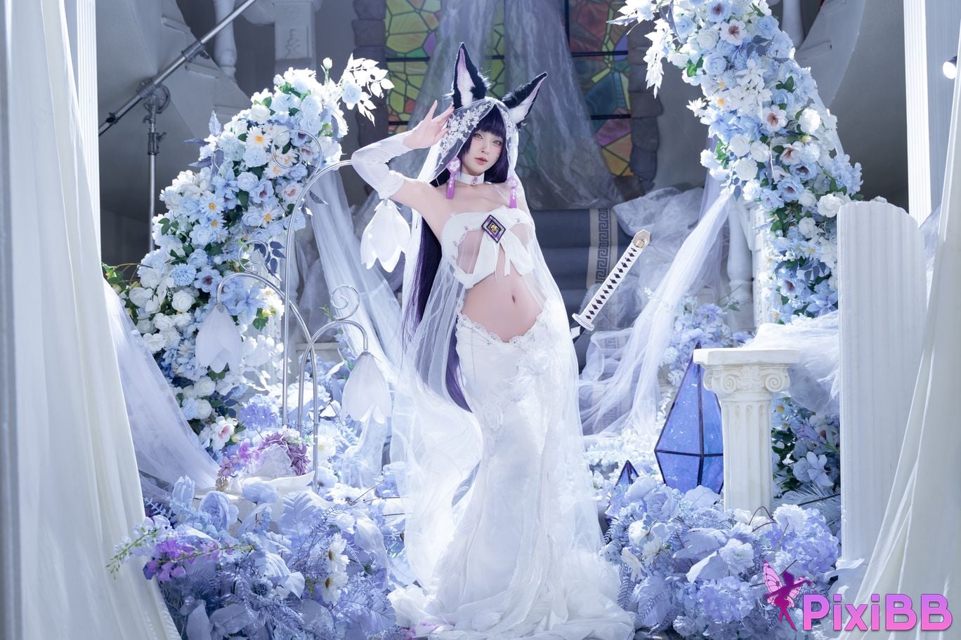 Cosplay Shimizu Yuno Azur Blue Route Musashi Wisteria Flower PixiBB.COM 011