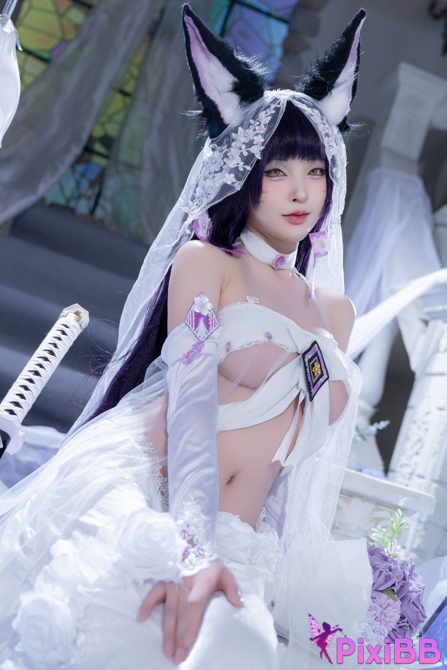 Cosplay Shimizu Yuno Azur Blue Route Musashi Wisteria Flower PixiBB.COM 026