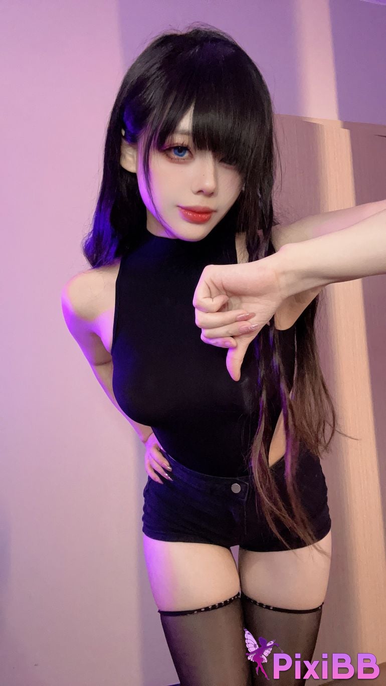 Cosplayer Nine words black silk tights PixiBB.COM 001