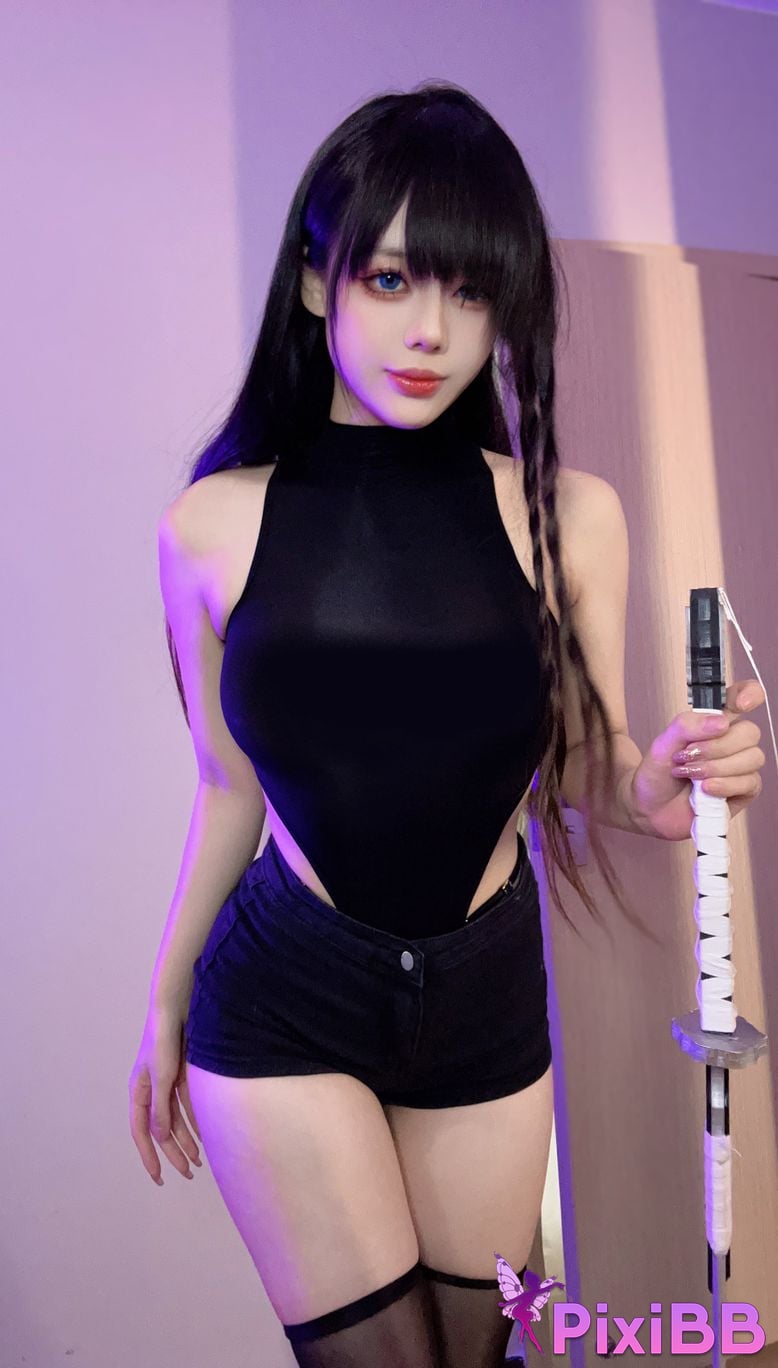 Cosplayer Nine words black silk tights PixiBB.COM 002