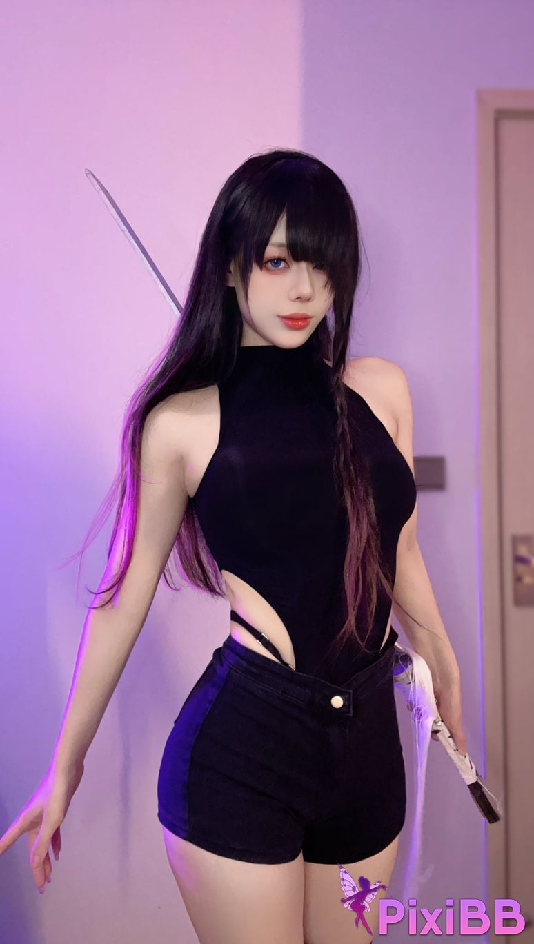 Cosplayer Nine words black silk tights PixiBB.COM 012