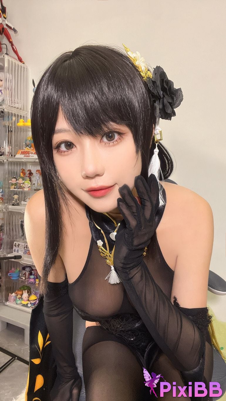 Cosplayer shadowless meow Ghost Zhenhai black cheongsam PixiBB.COM 008