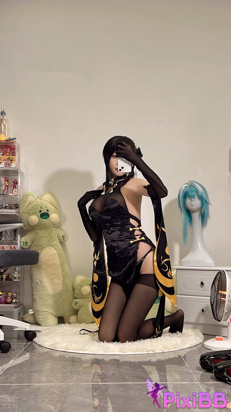 Cosplayer shadowless meow Ghost Zhenhai black cheongsam PixiBB.COM 014